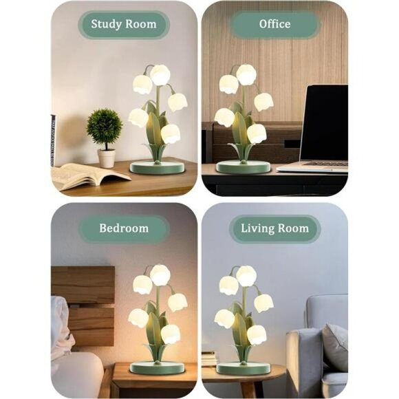 Flower Table Lamp Vintage Lily Night Light LED Bedside Light for Bedroom Decor - Picture 4 of 7
